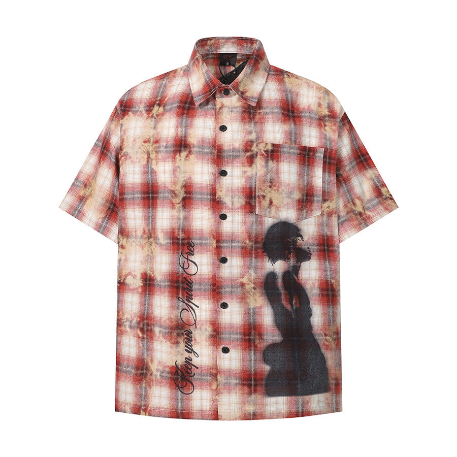 Plaid Damage Print Short Sleeve Shirt WN24190