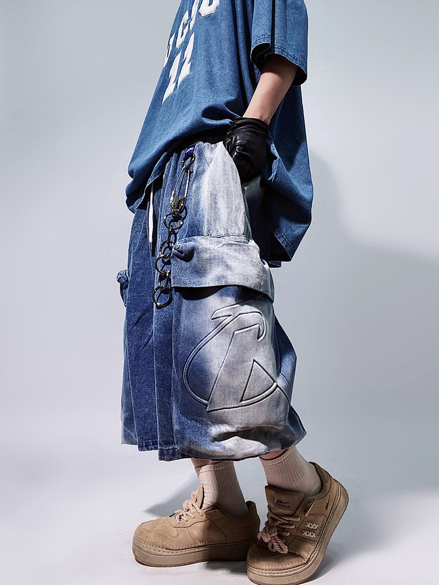 Denim Multi Pocket Wide Leg Cropped Denim Jeans WN24004