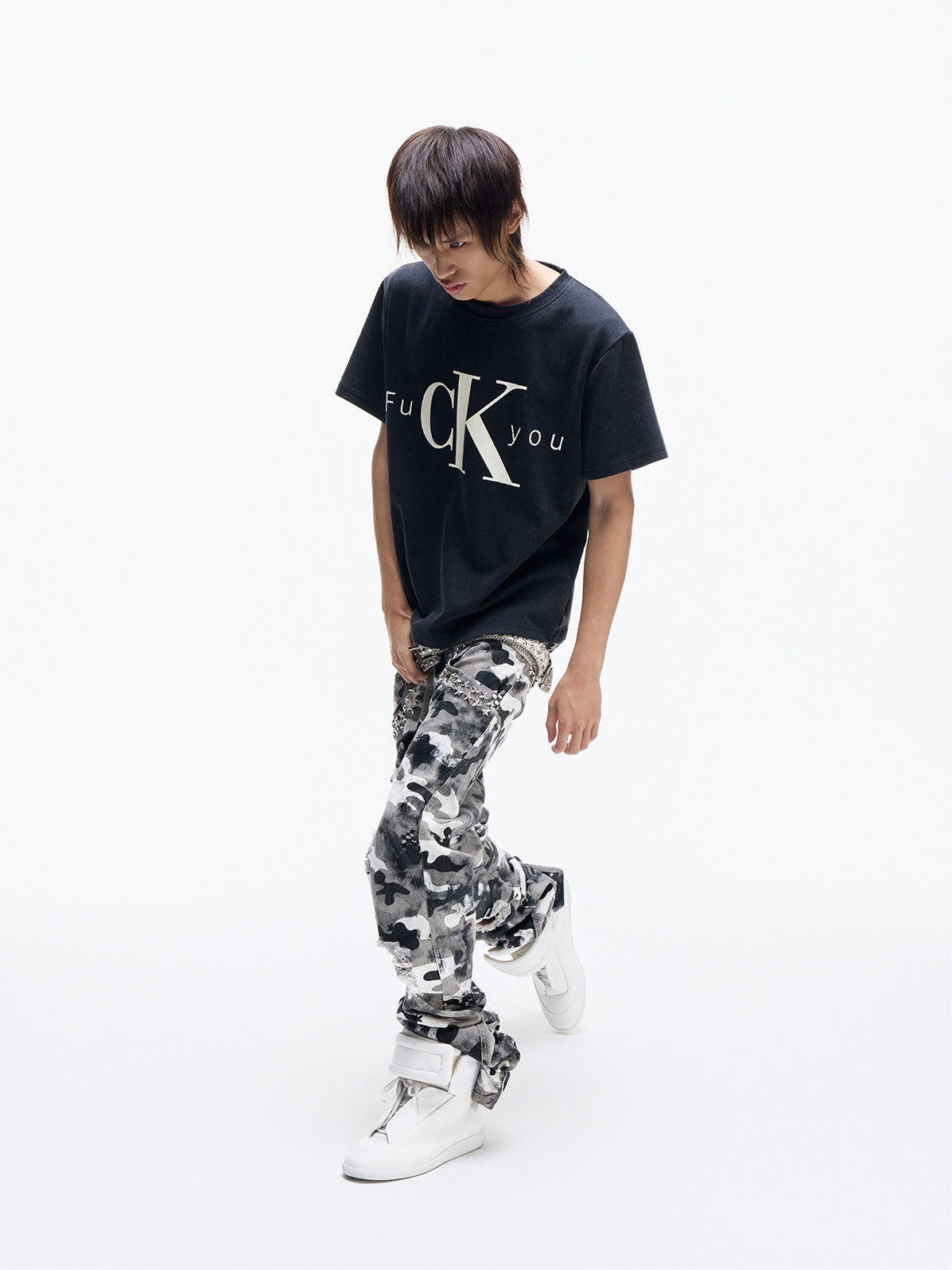 Washed Slogan Print Oversize Short Sleeve T-Shirt WN27340