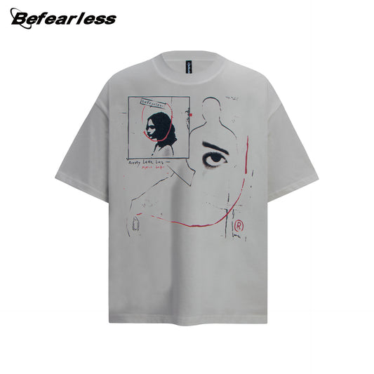 Washed Portrait Print Oversize Short Sleeve T-Shirt WN26384