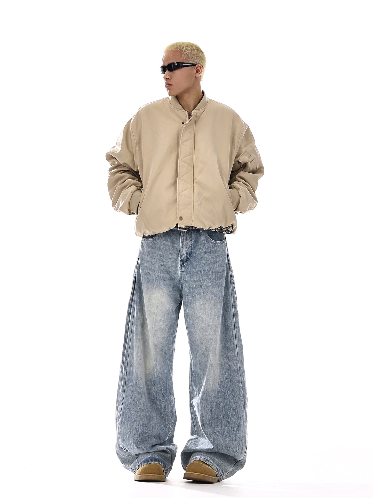 Deconstructed Washed Wide-Leg Denim Jeans WN15130