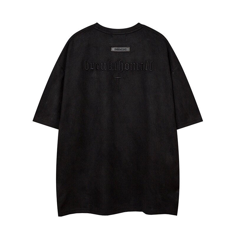Suede Cross Embroidery Short Sleeve T-Shirt WN24457