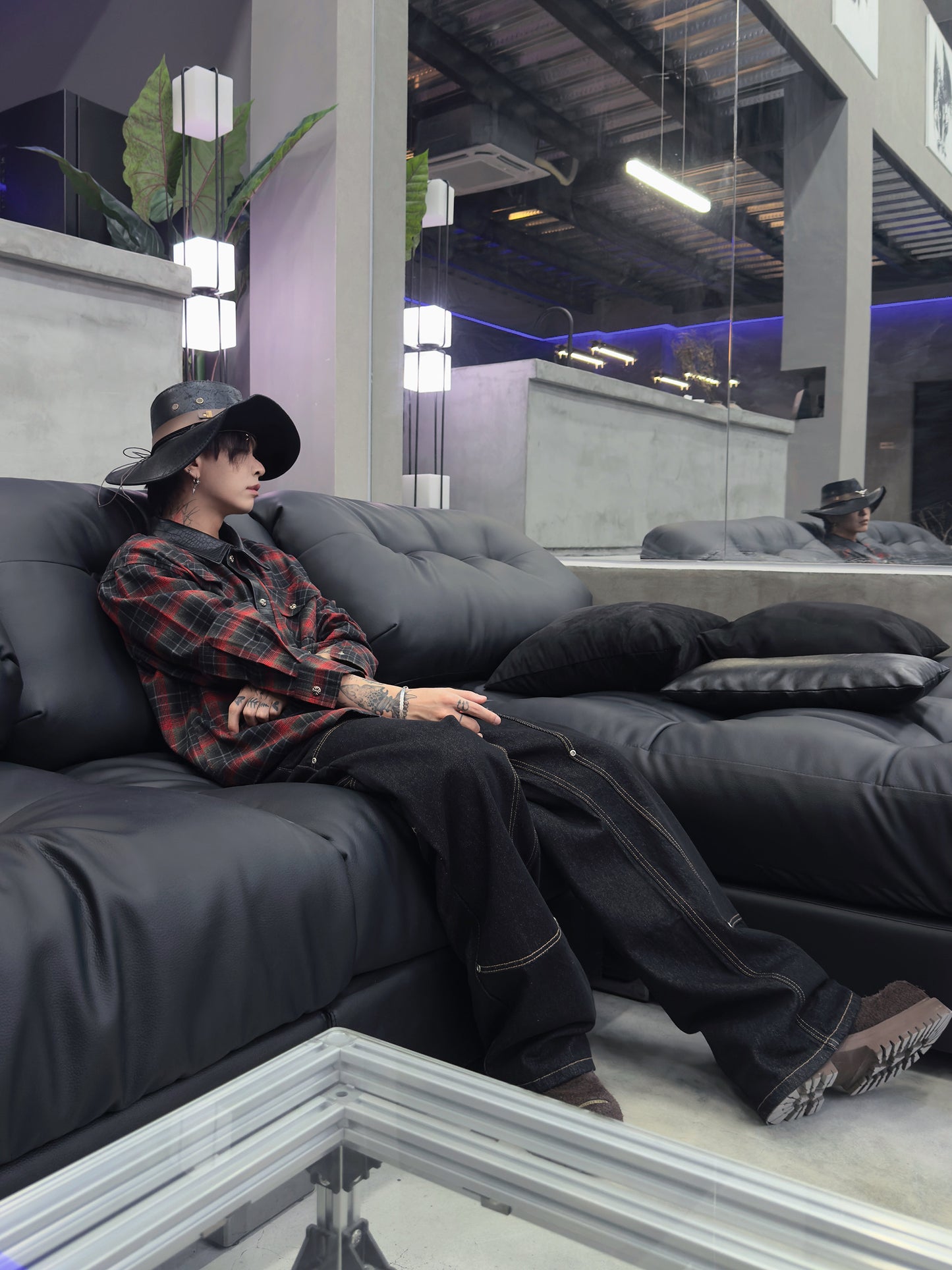 Red-Black Plaid Long Sleeve Shirt WN22957