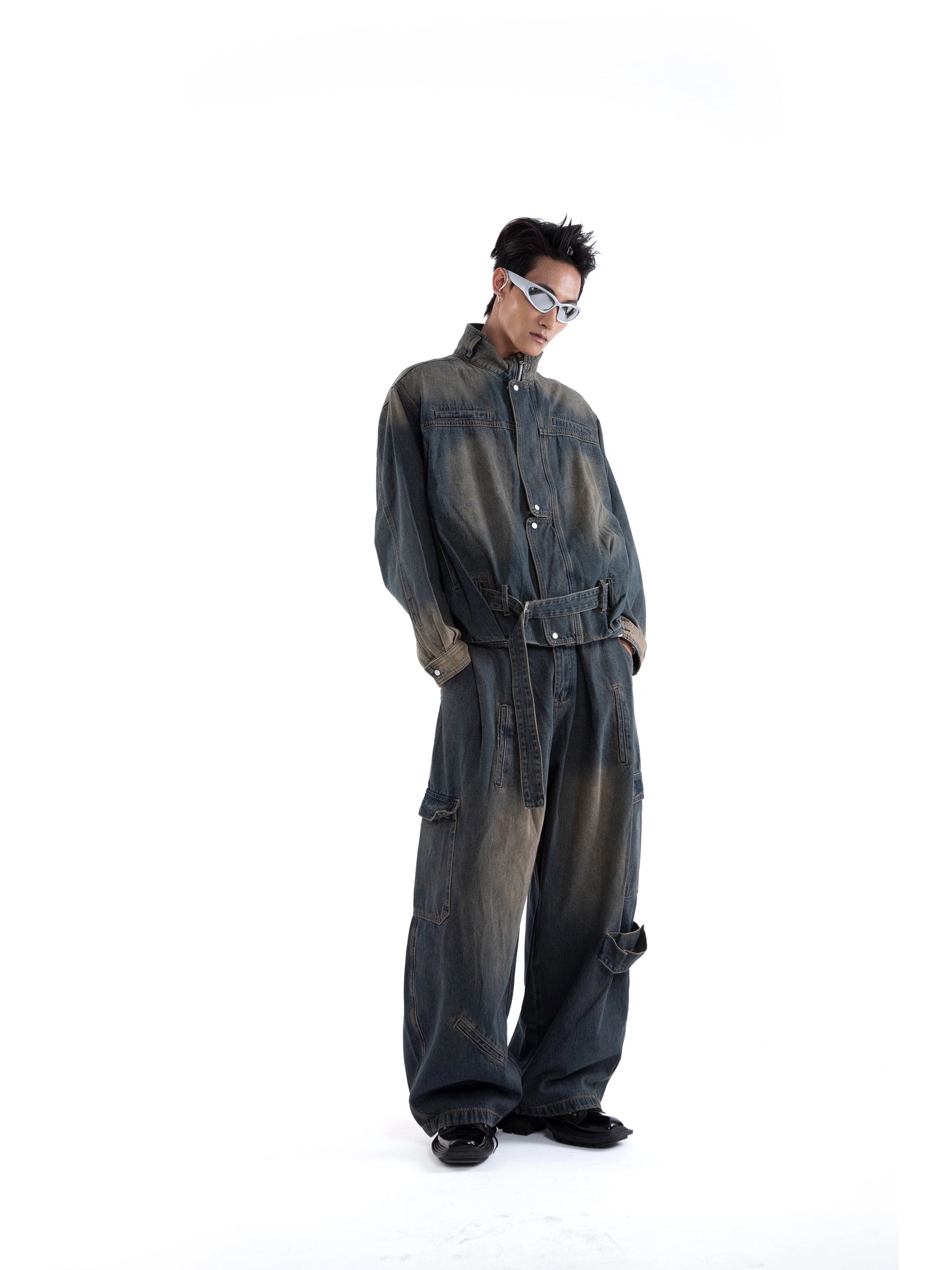 Fringe Strap Washed Denim Jacket & Denim Jeans Setup WN20644