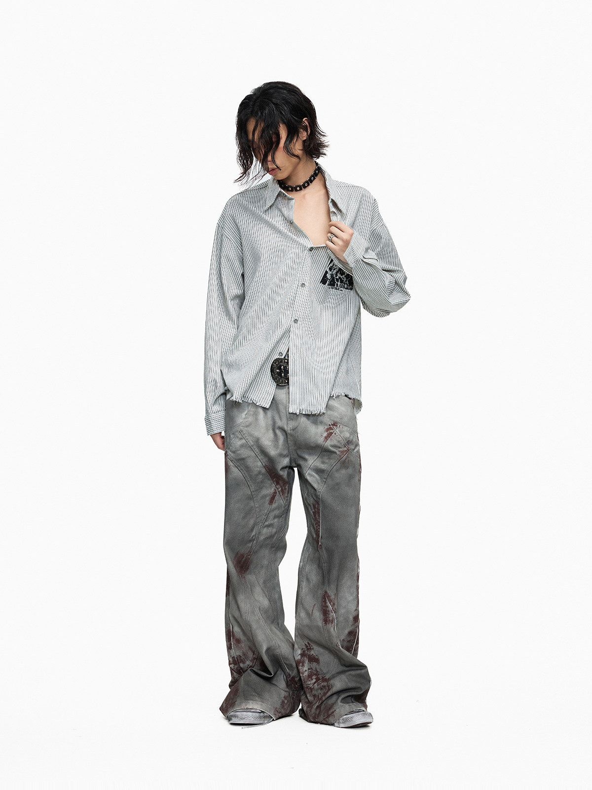 Stain Dye Seam Flare Denim Jeans WN27314
