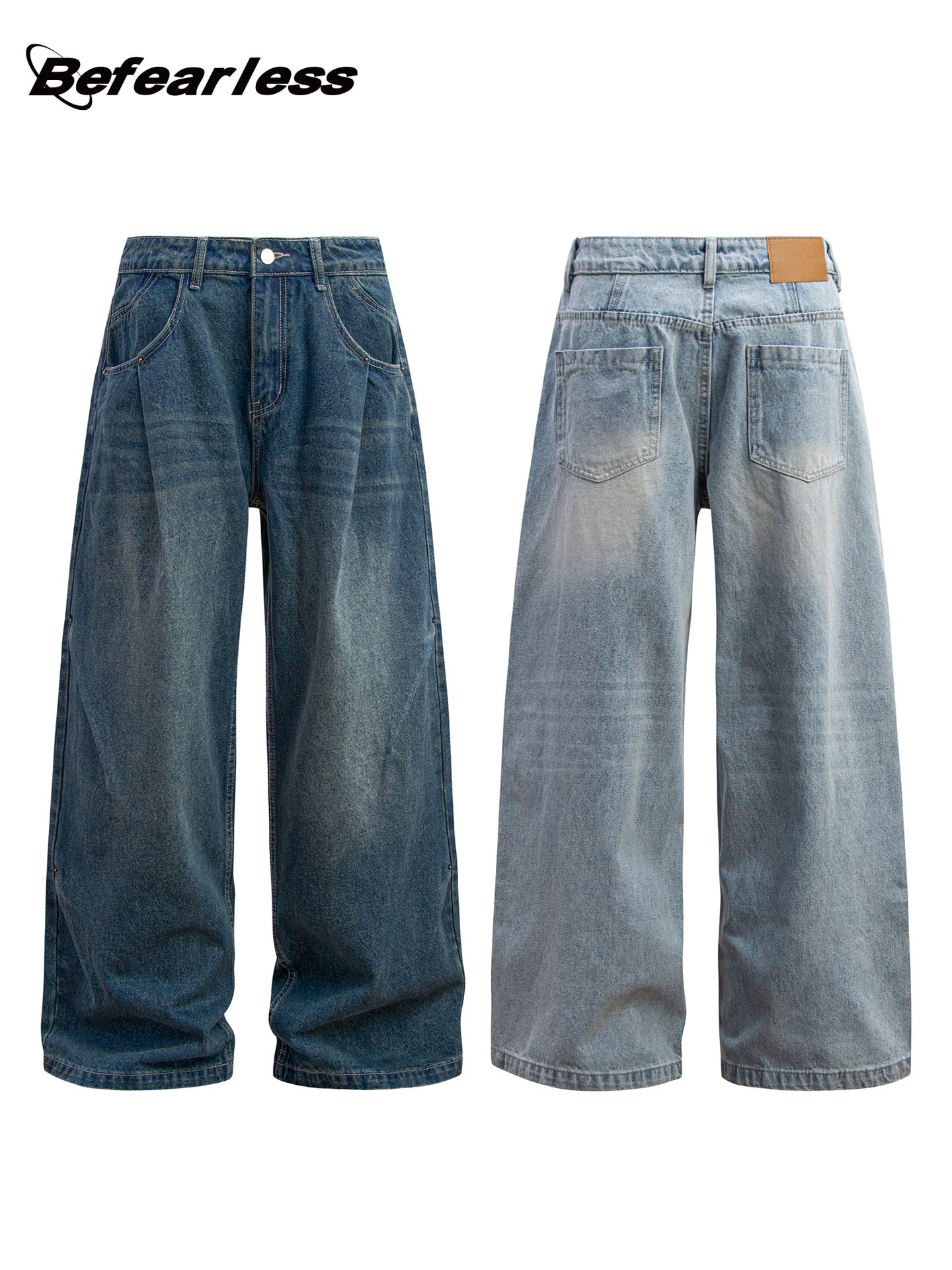 Washed Whisker Wide Leg Denim Jeans WN26186