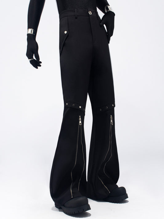 Studs Zipper Seam Flare Trousers WN23701