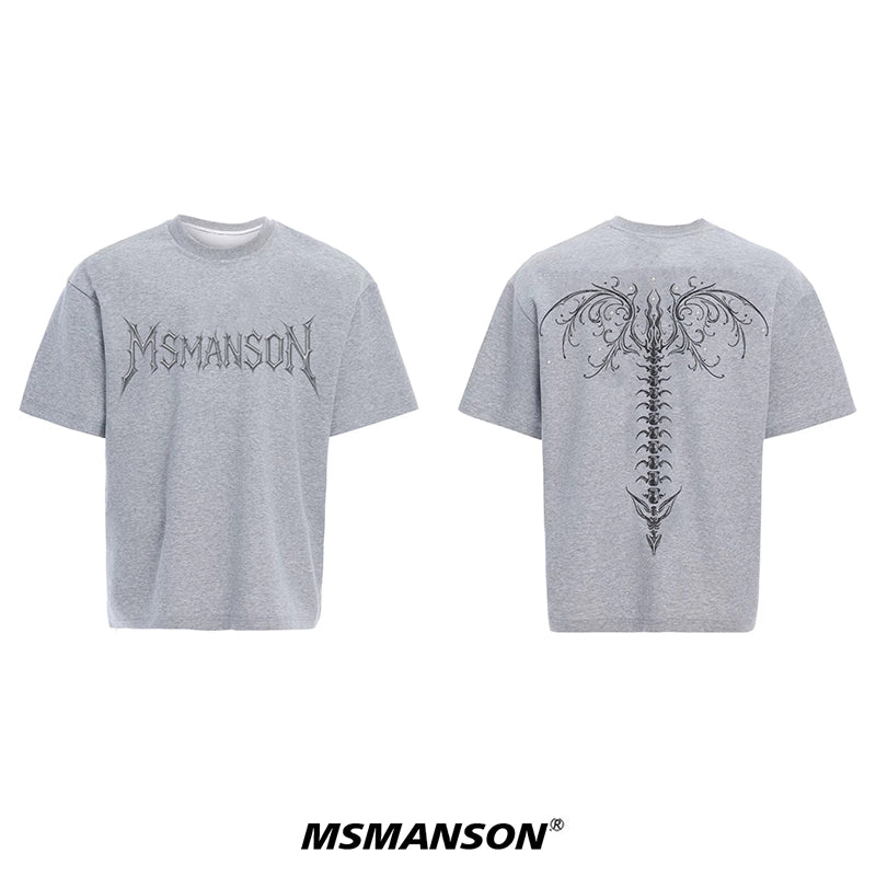Dragon Spine Bone Design Print Short Sleeve T-Shirt WN18650