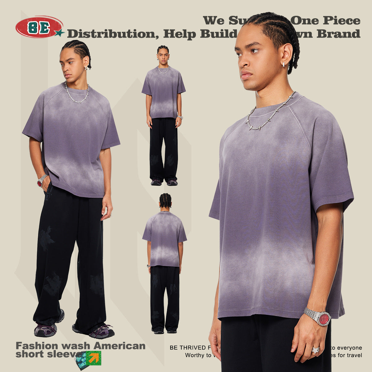 Washed Gradient Raglan Sleeve T-Shirt WN6065