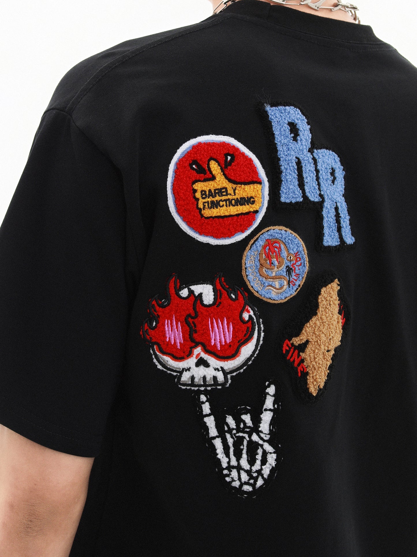 Badge Flocking Embroidery Heavyweight Oversize Short Sleeve T-Shirt WN15689