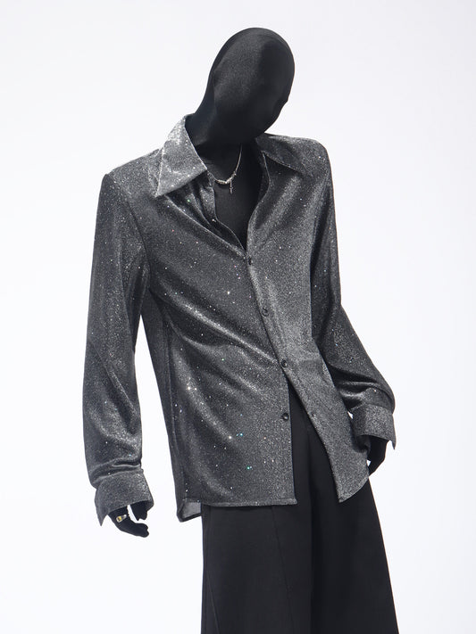 Glitter Texture Long Sleeve Shirt WN23698