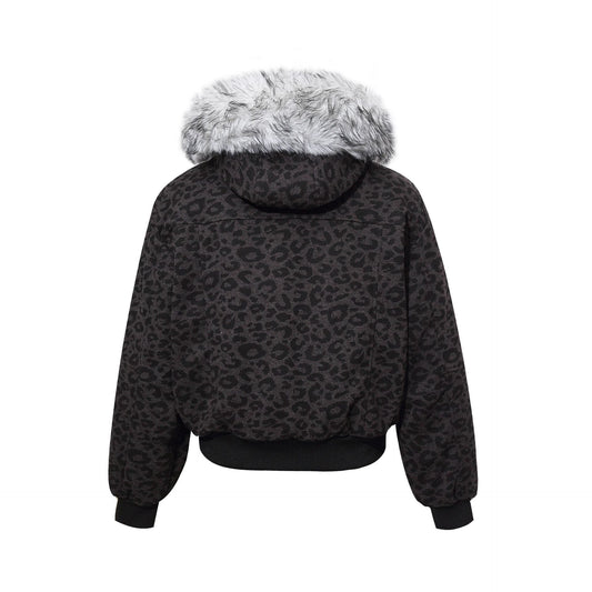 Leopard Print Fake Fur Trim Hooded Oversize Puffer Jacket WN27919