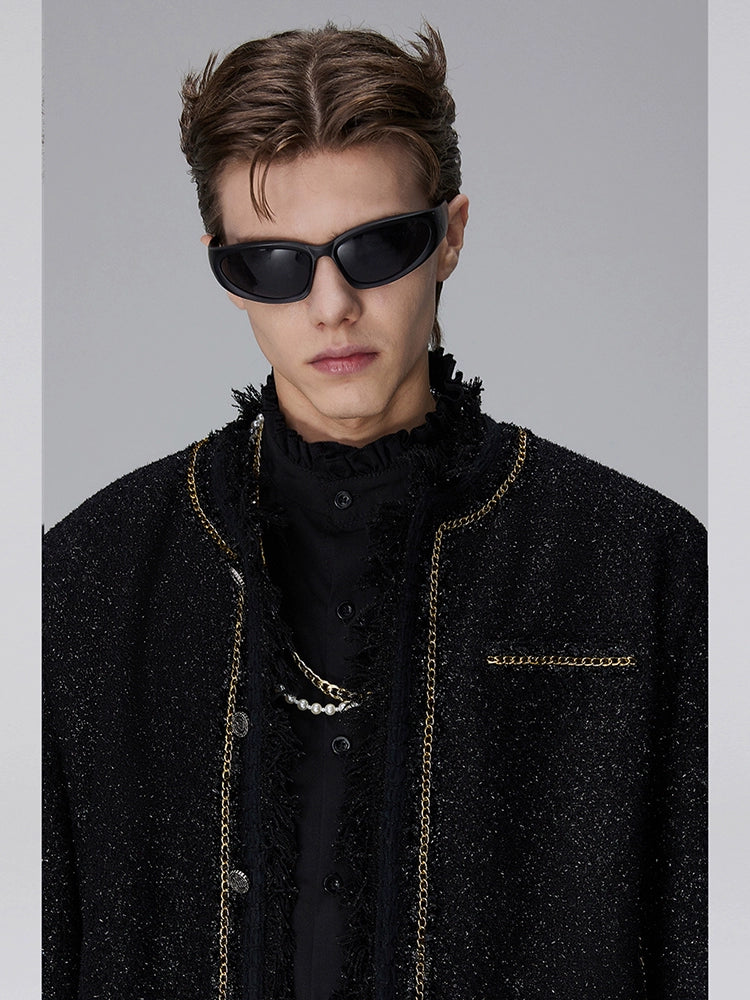 Raw Hem Collarless Tweed Jacket WN17892