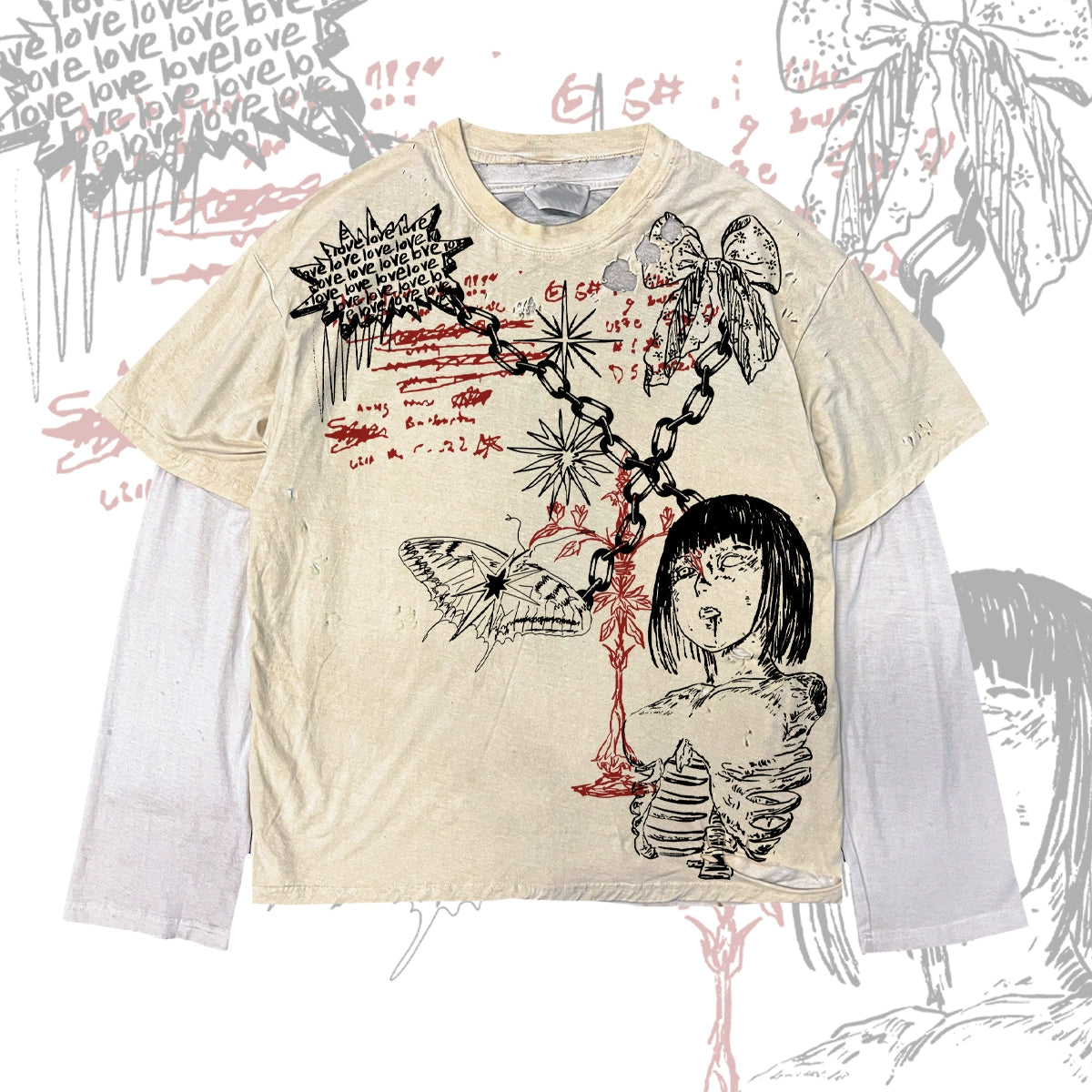 Fake Layered Graphic Design Long Sleeve T-Shirt WN16848