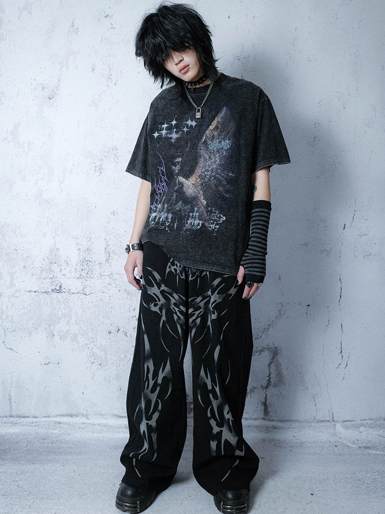 Graphic Print Drop Shoulder Short Sleeve T-Shirt WN15956