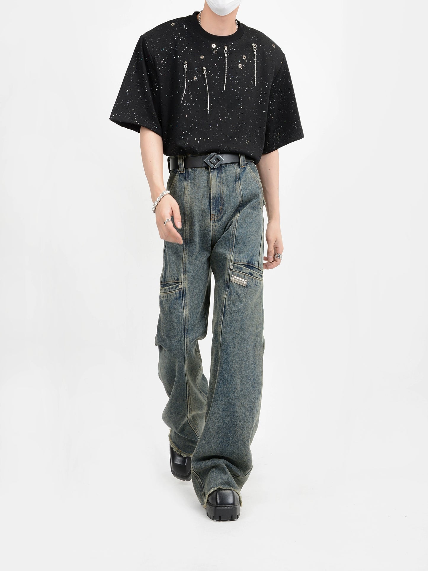 Washed Wide Leg Denim Jeans WN6112