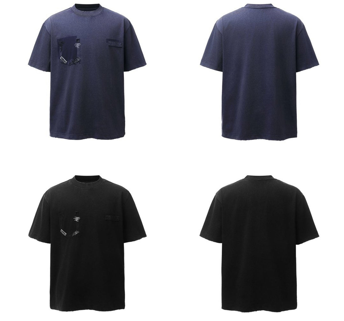 Damage Raw Edge Patch Pocket Short Sleeve T-Shirt WN26816