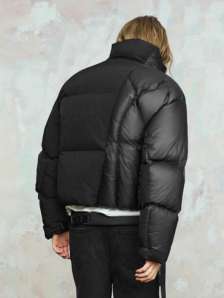 Color Block Patchwork Standing Collar White Duck Down Jacket WN17869