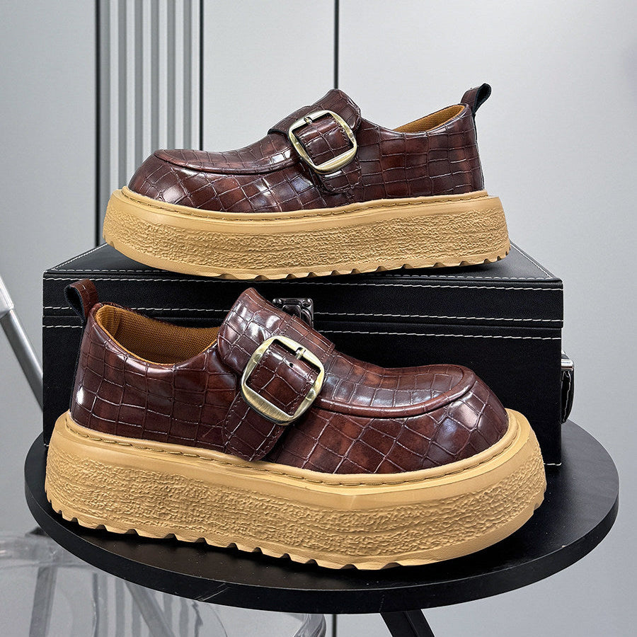 Platform Metal Buckle Round Toe Loafers WN24784