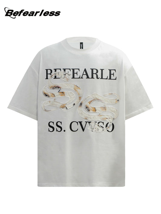 Snake Graphic Lace Embroidery Oversize Short Sleeve T-Shirt WN26341