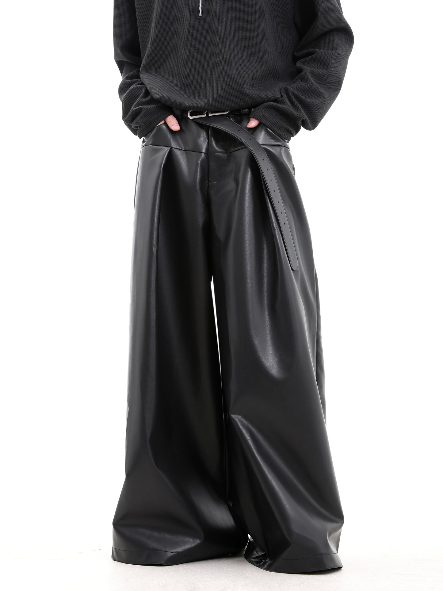 High-Rise PU Leather Wide Leg Pants WN15636
