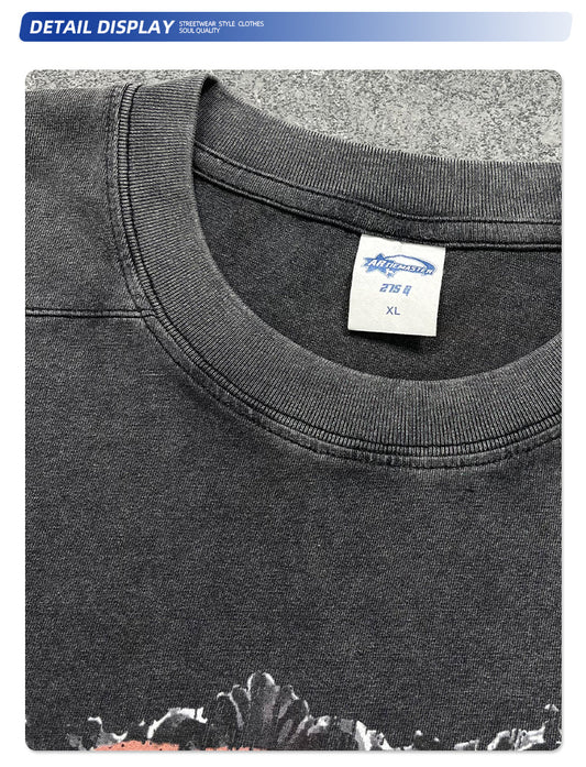 Wax Dye Washed Graphic Print Short Sleeve T-Shirt WN16253