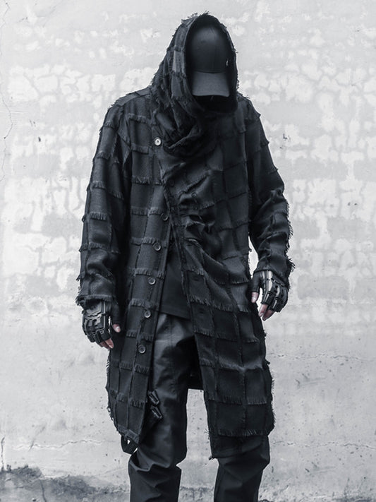 Texture Standing-Collar Asymmetric Hem Coat WN22560