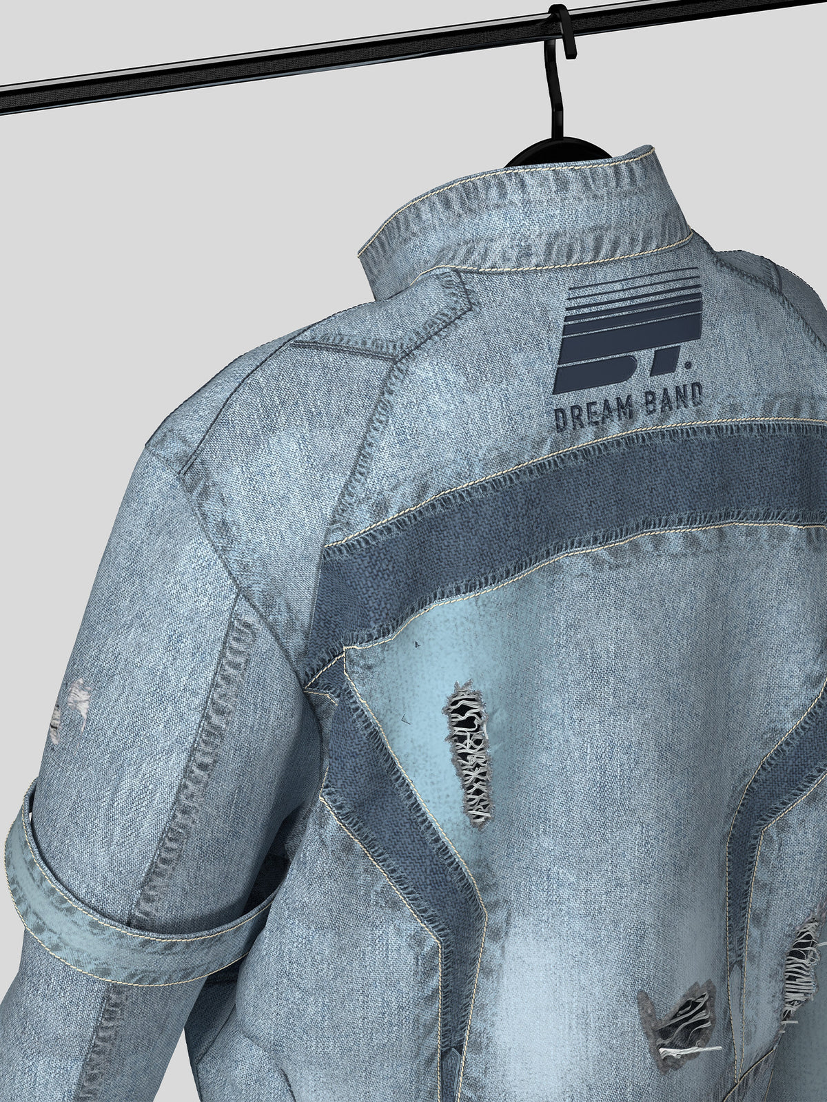 Stand Neck Damage Zipper Denim Jacket WN27105