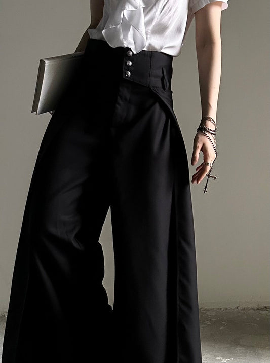 Button Detail Wide Leg Trousers WN23120