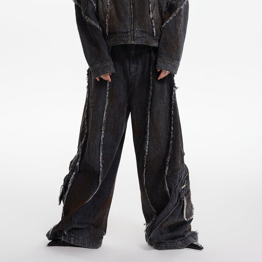 Deconstruction Shoulder-Pad Denim Jacket & Large Pocket Denim Jeans Setup WN21847