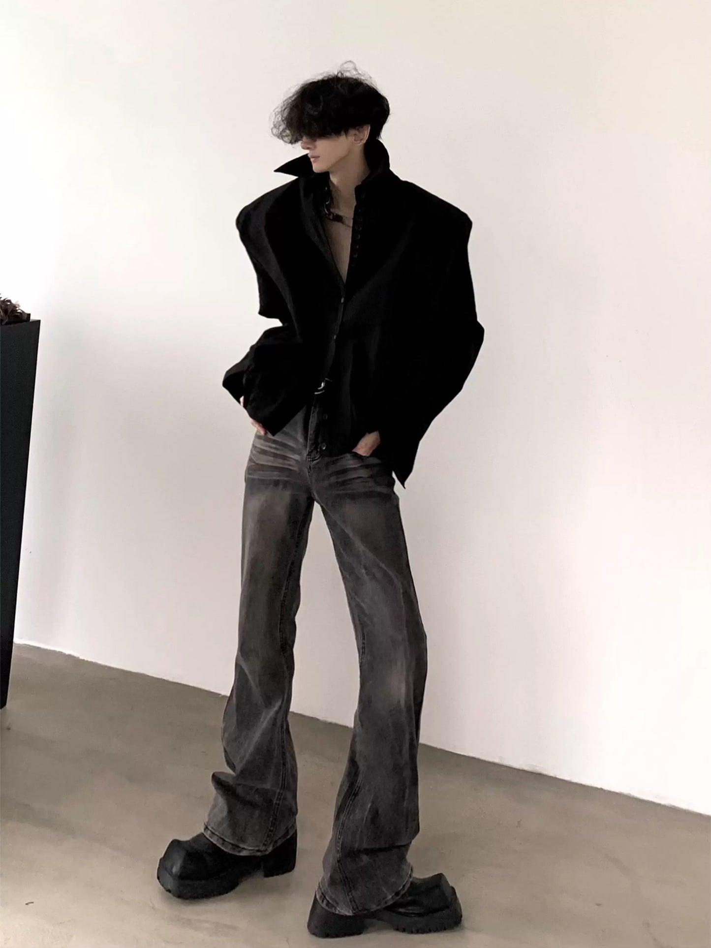 Washed Micro Flare Denim Jeans WN9177