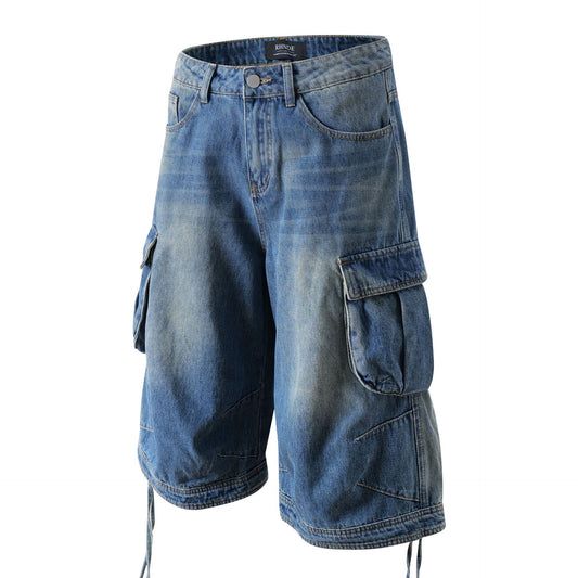 Washed Multi Pocket Cargo Denim Half Jeans WN26123