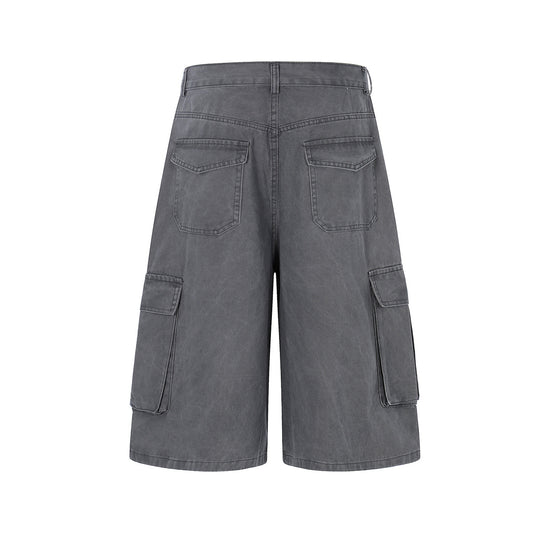 Washed Wide Leg Cargo Half Pants WN25647