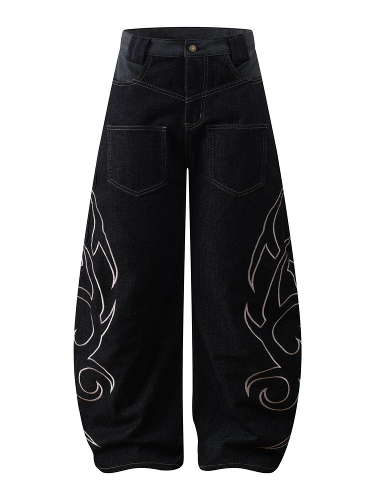 Flame Print Wide Leg Denim Jeans WN24081