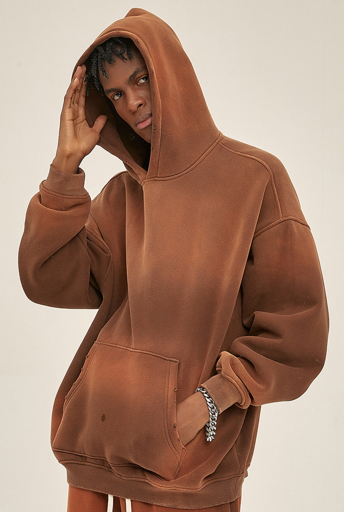 Fleece Lining Spray-dye Damage Oversize Hoodie WN9969-K