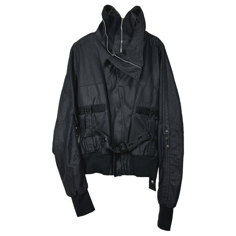Asymmetric Zipper High-Neck Waxed Jacket WN22007