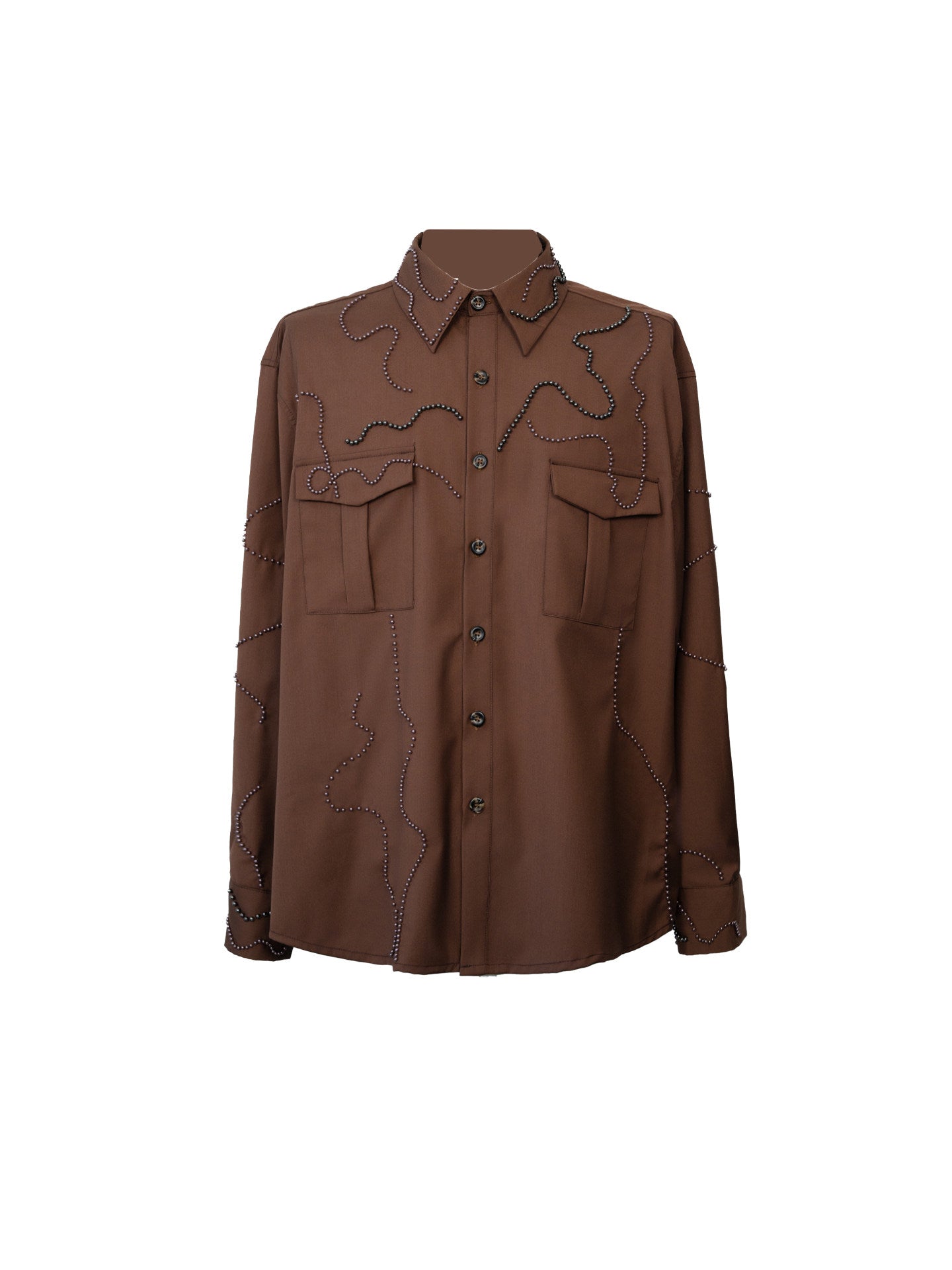 Studs Embroidery Pocket Design Long Sleeve Shirt WN23617