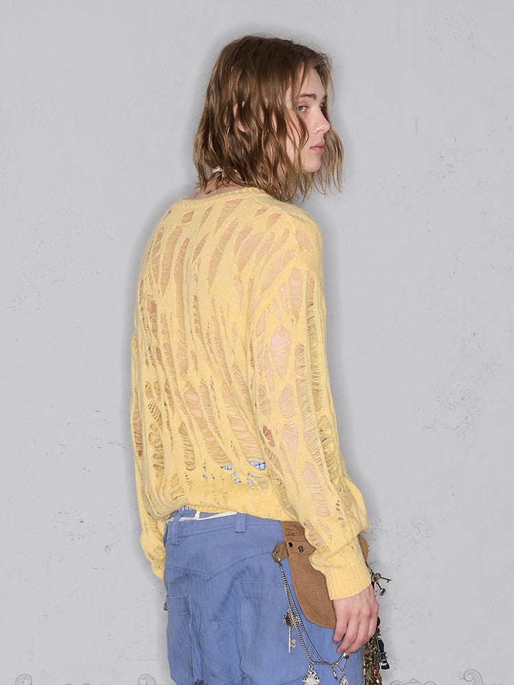 Lightweight Spider Web Hollow Pullover Knit Sweater WN18022