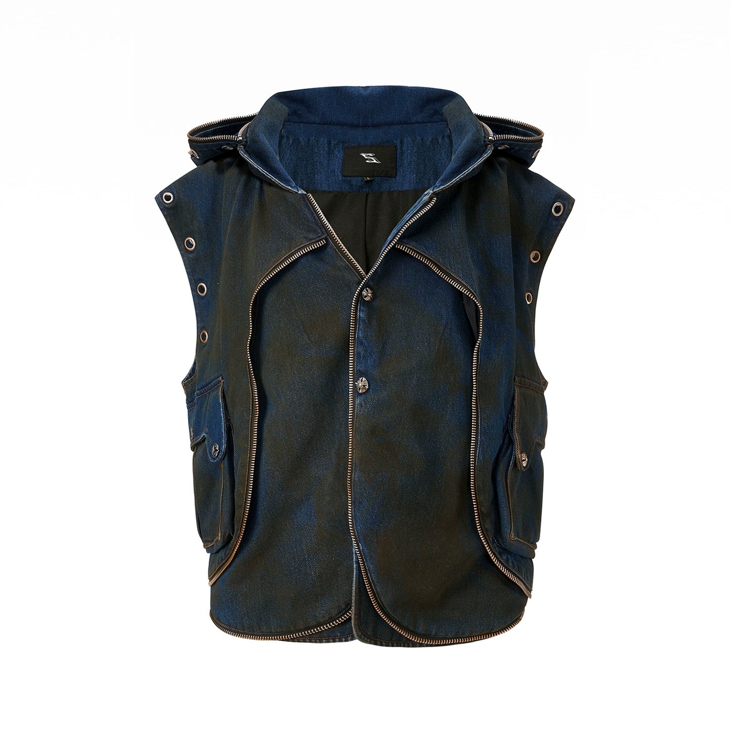 Hooded Wash Denim Vest & Cargo Half Pants Setup WN16558