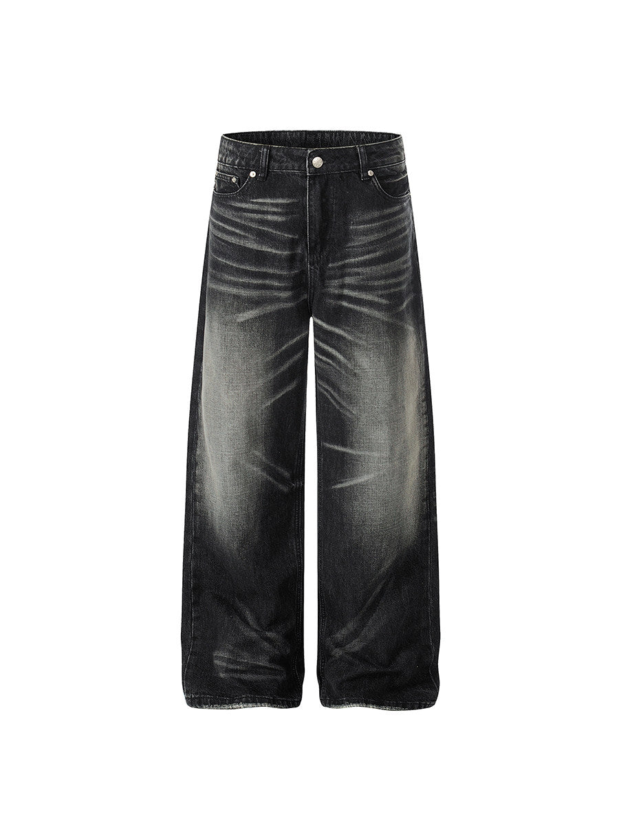 Washed Fade Whisker Wide Leg Denim Jeans WN24174