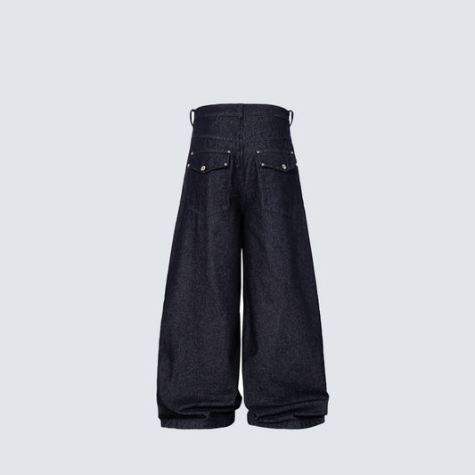 Multi-Button Deconstructed Draped Wide Leg Denim Jeans WN27903