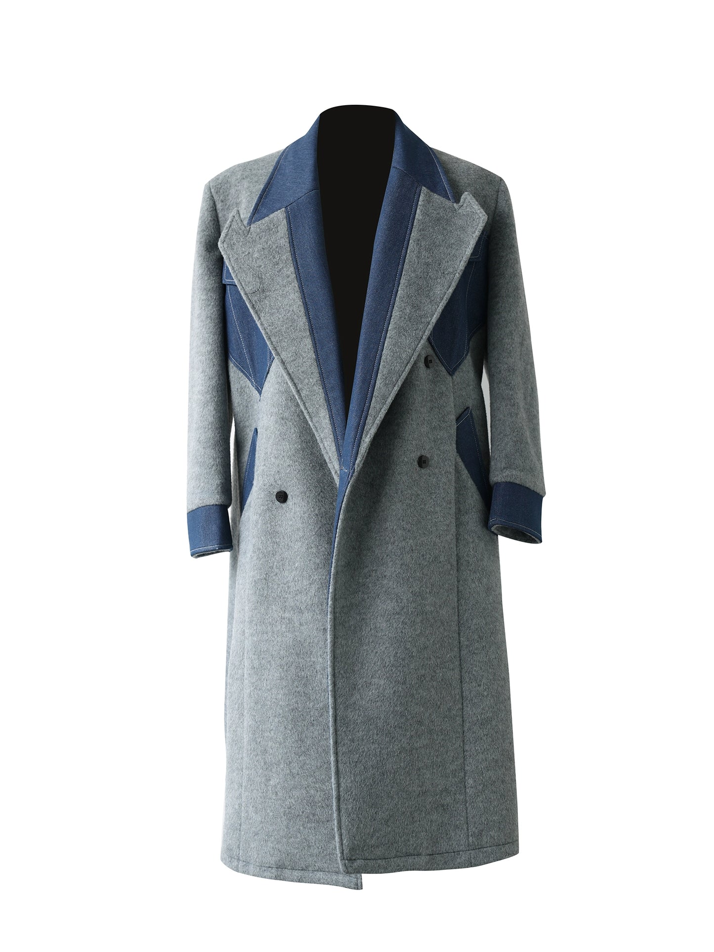 Heavyweight Thickened Denim Patchwork Coat WN11845