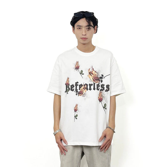 Flame Rose Print Short Sleeve T-Shirt WN24261