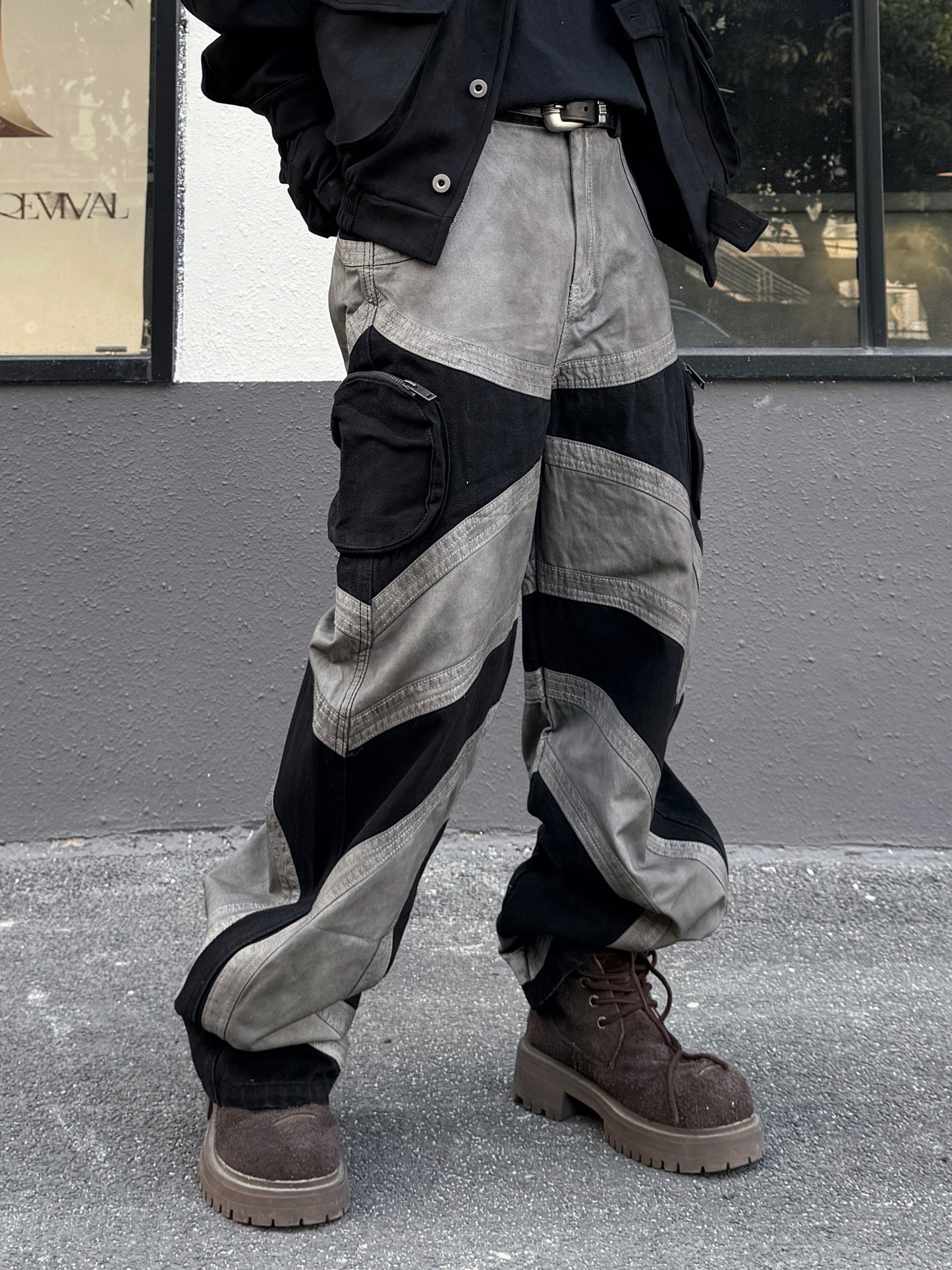 Damage Wash Patchwork Wide Leg Pants WN23021