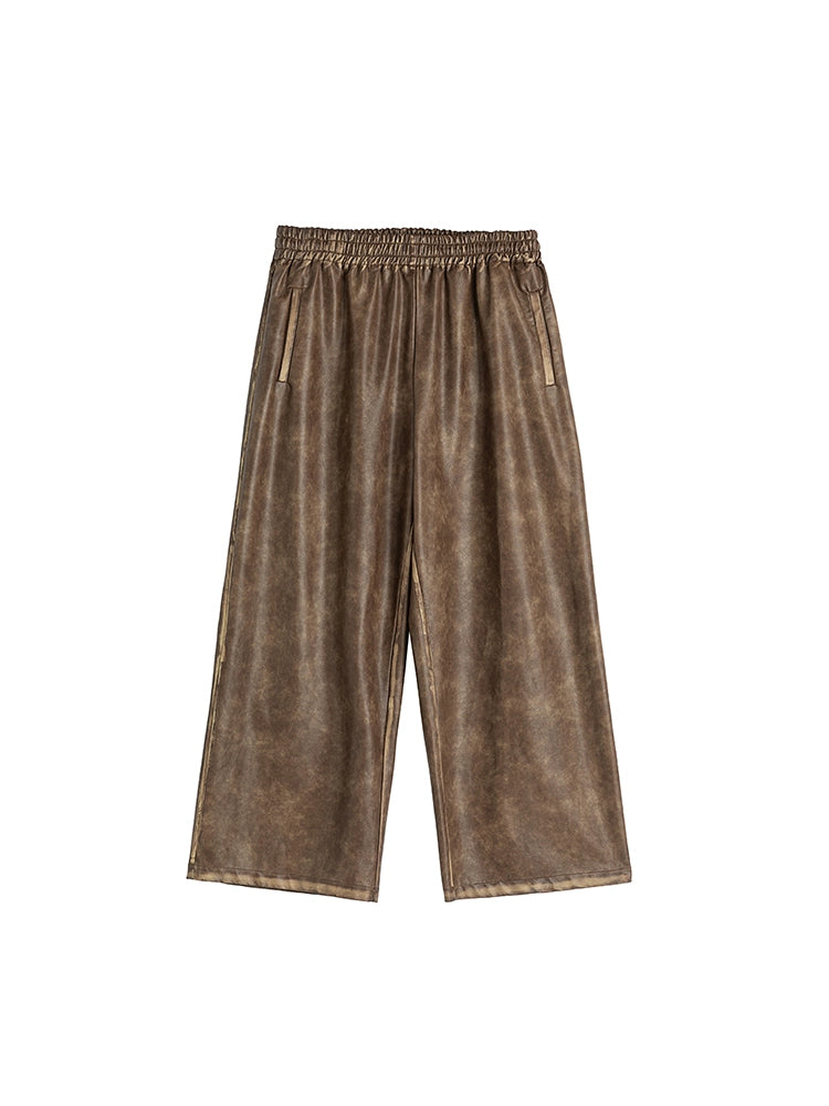 Oversize PU Leather Tailored Jacket & Wide-leg PU Leather Pants Setup WN13365