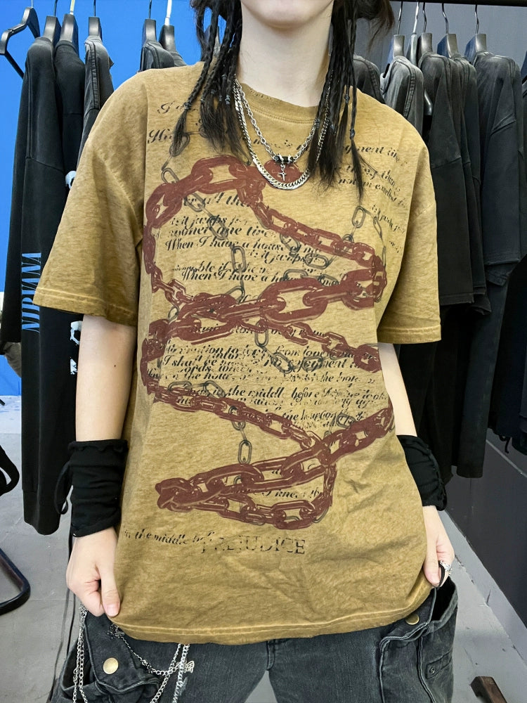 Chain Design Short Sleeve T-Shirt WN16747