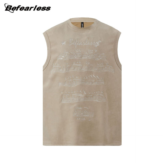 Embroidery Music Note Sleeveless T-Shirt WN26256