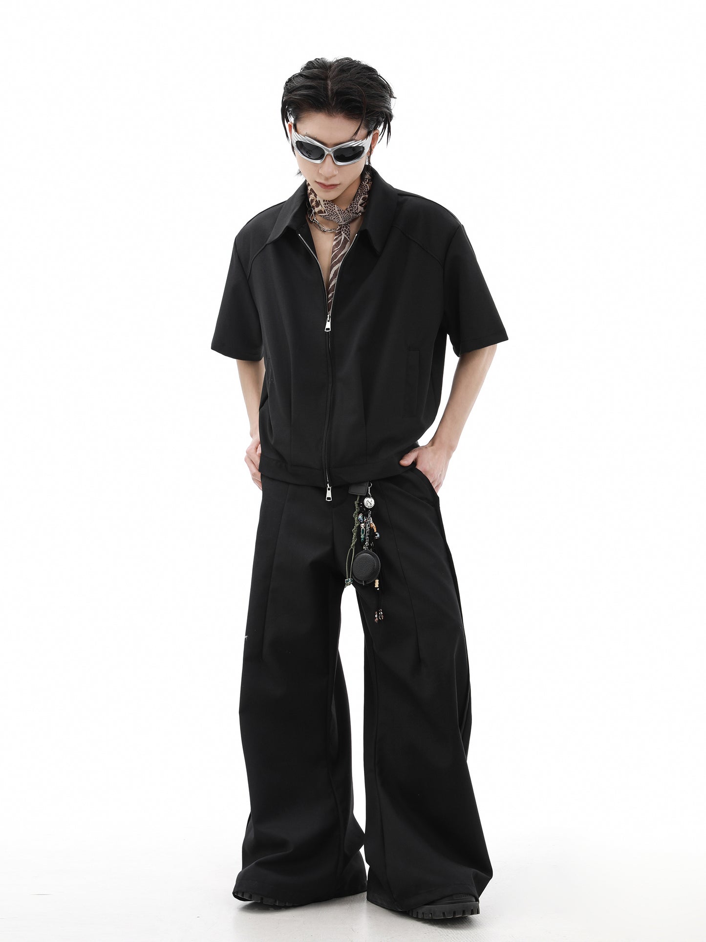 Double Zipper Short Sleeve Shirt Jacket WN15679