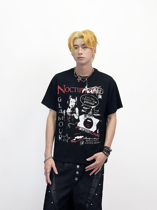Subculture Dark Portrait Print Short Sleeve T-Shirt WN24255