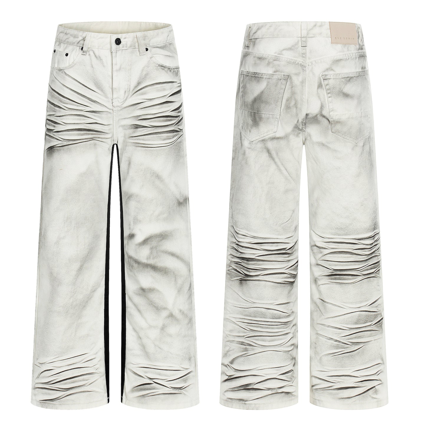 Hand Paint Whisker Honeycomb Wash Patchwork Straight Denim Jeans WN22907